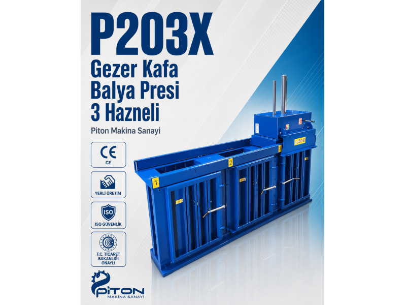 P203X / 20 TONLUK 3 HAZNELİ GEZER KAFA BALYA PRESİ